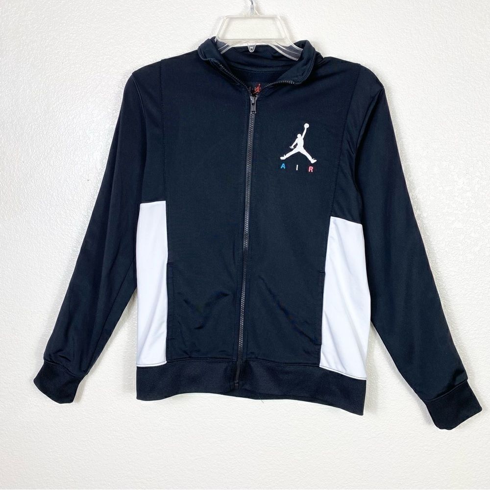 Girl’s Air Jordan Black Striped Sleeve Zip Up Sporty Athletic Jacket